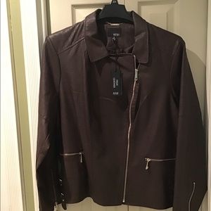 BROWN WOMEN FAUX LEATHER JACKET
